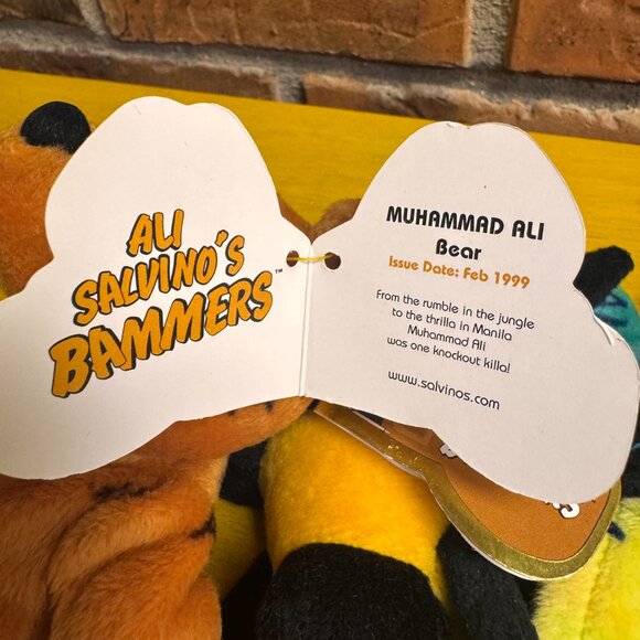 90's Vintage Salvino's Bammers Muhammad Ali Bear Bee & Butterfly Set Beanies NWT - Picture 8 of 11